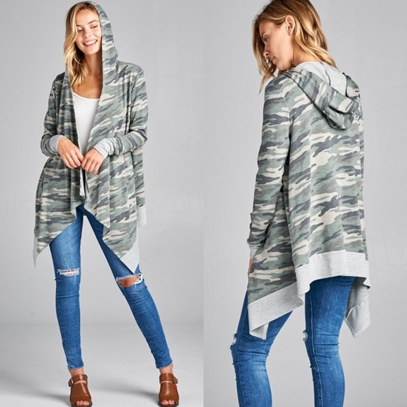 Camo Waterfall Hooded Cardigan 